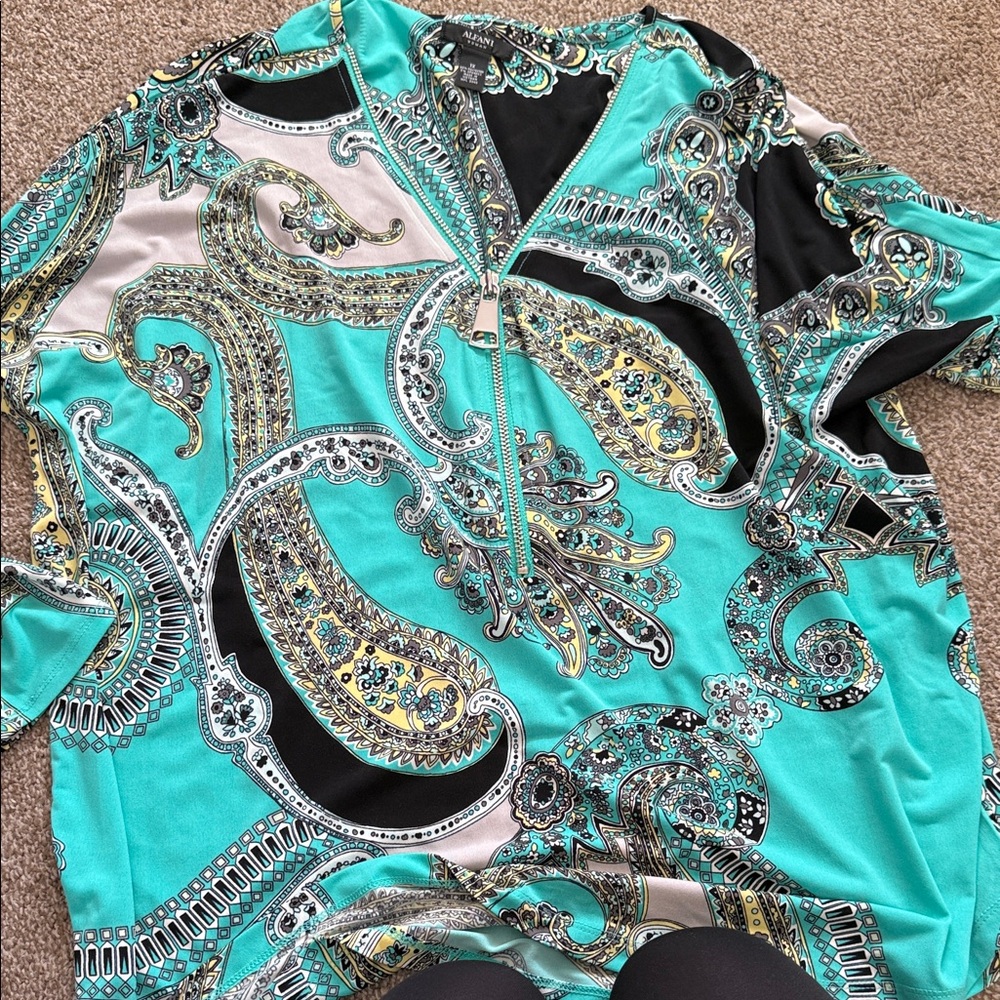 Alfani Teal and Black Paisley Blouse